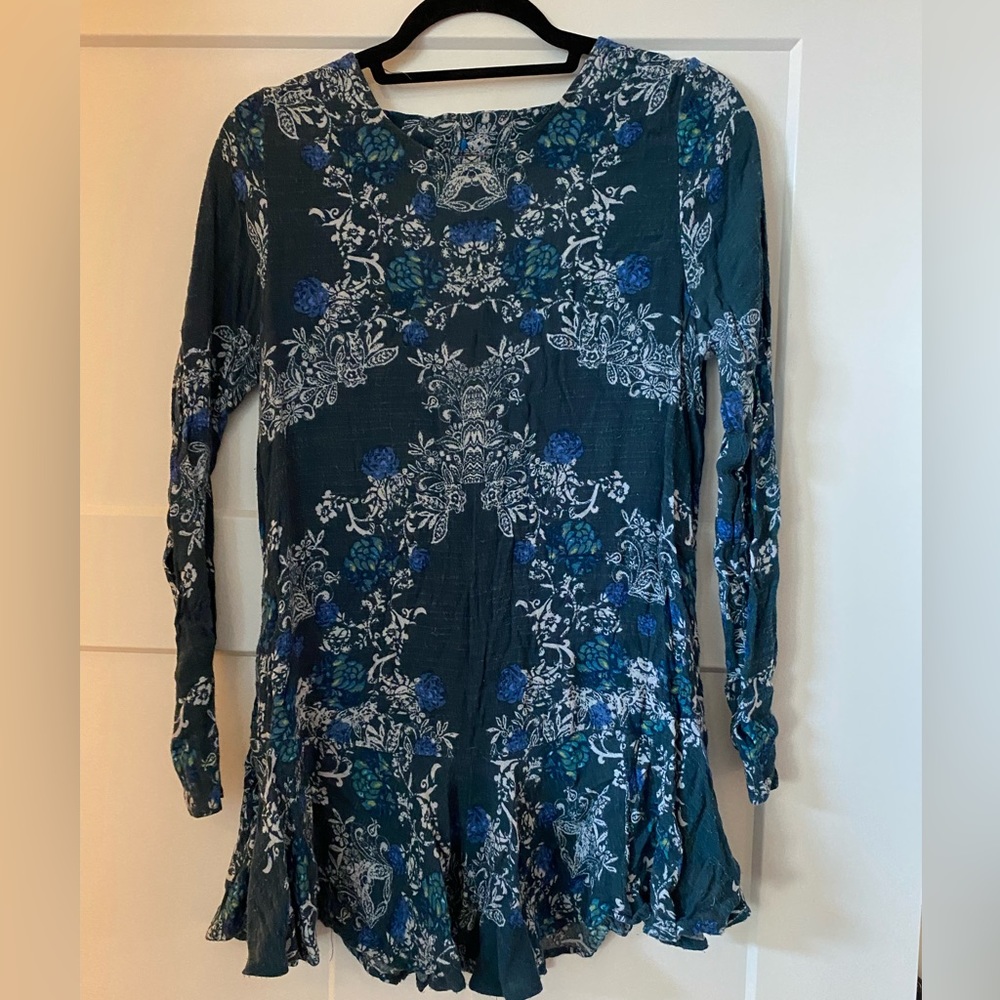 FREE PEOPLE, SMOOTH TALKER TUNIC, M, EMERALD GREEN